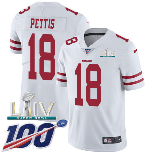 San Francisco 49ers Nike 18 Dante Pettis White Super Bowl LIV 2020 Men Stitched NFL 100th Season Vapor Limited Jersey